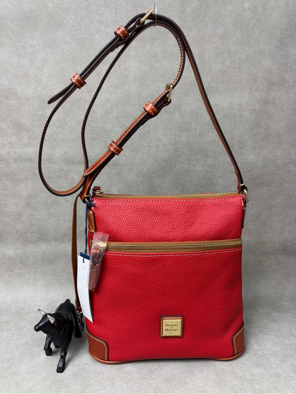 Dooney & Bourke Red Pebbled Leather Crossbody with Brown Trim